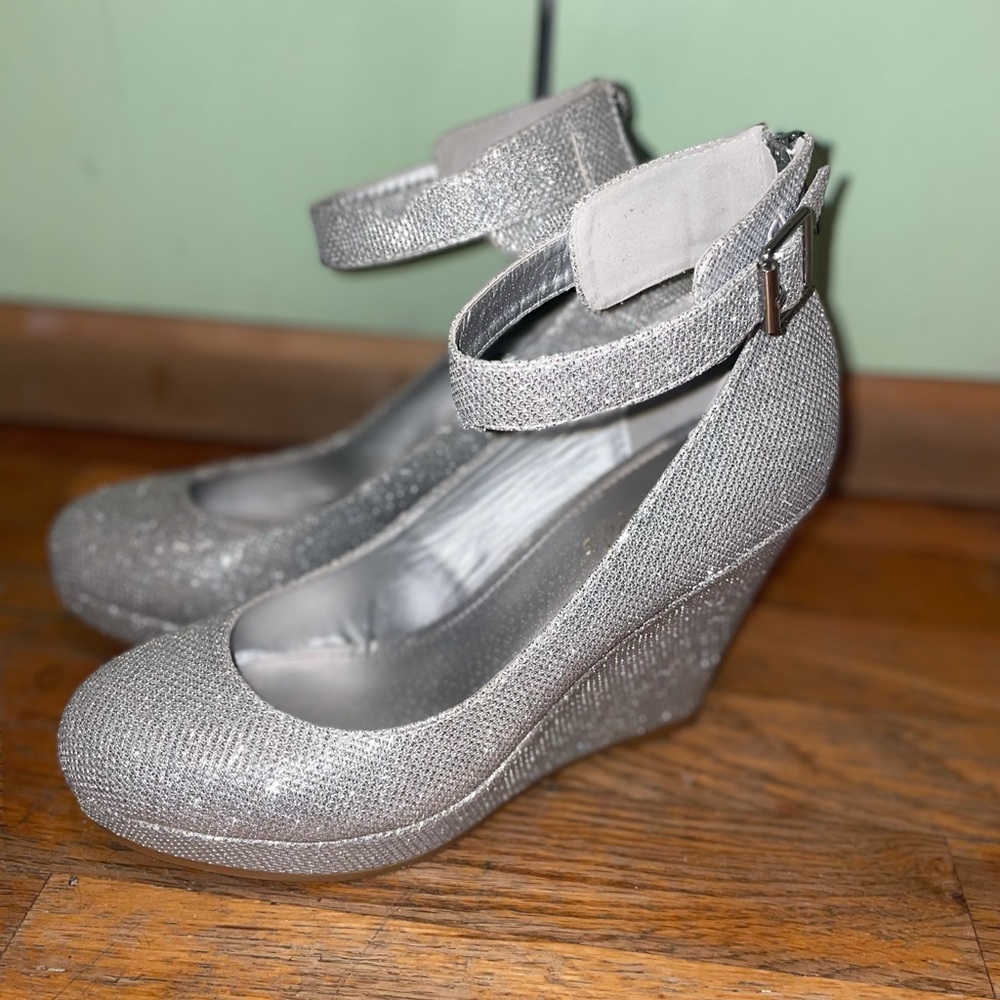 Sparkly silver heels (wedges)